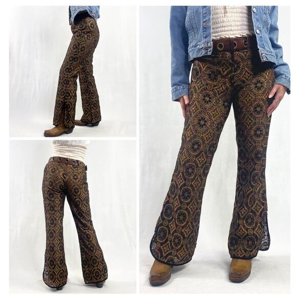 Vintage Bisou Bisou Boho Lace Brocade Pants Sz M - Picture 2 of 9